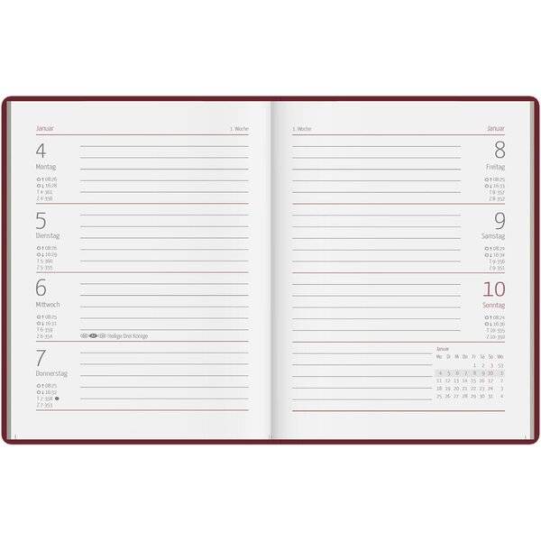 Taschenkalender 640 10,2x14,2cm 1 Woche/2 Seiten bordeaux 2027