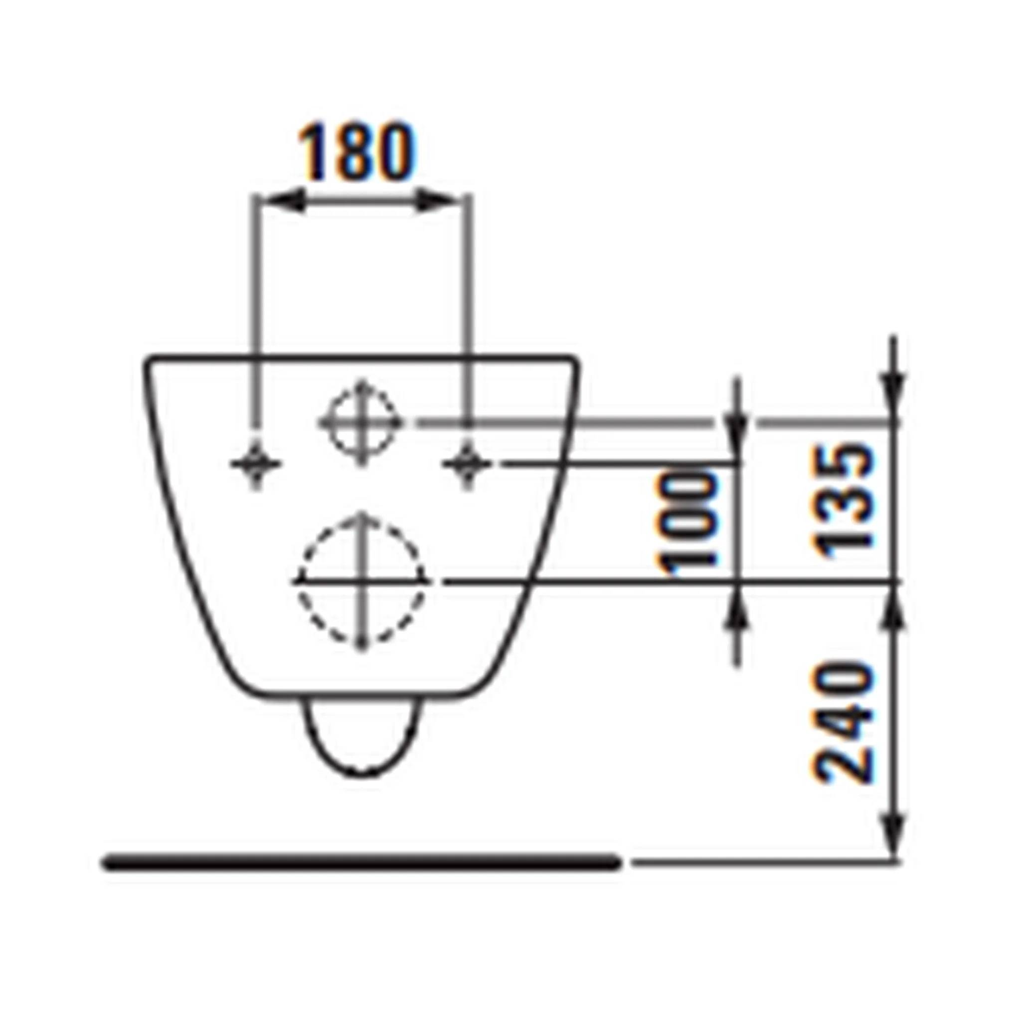 Technische Zeichnung einer wandmontierten Befestigung mit Vorderansicht mit 180 mm Breite und Höhenmessungen von 100, 135 und 240 mm.