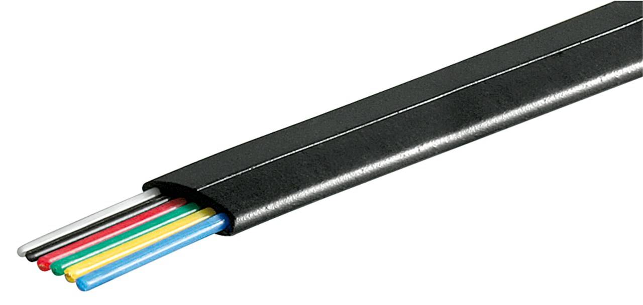 1x Goobay 45851 Telefonflachkabel 6-adrig, 500 m Rolle, AWG 28, CCA (kupferkaschiertes Aluminium), 500 m, Schwarz - Kupferkaschierter