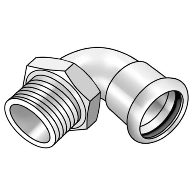 KE Kelit Industrie Edelstahl Press-Übergangswinkel, 90°, 22x3/4", NPI460, Außengewinde, M-Kontur, Edelstahl 1.4301, 1 Stk.