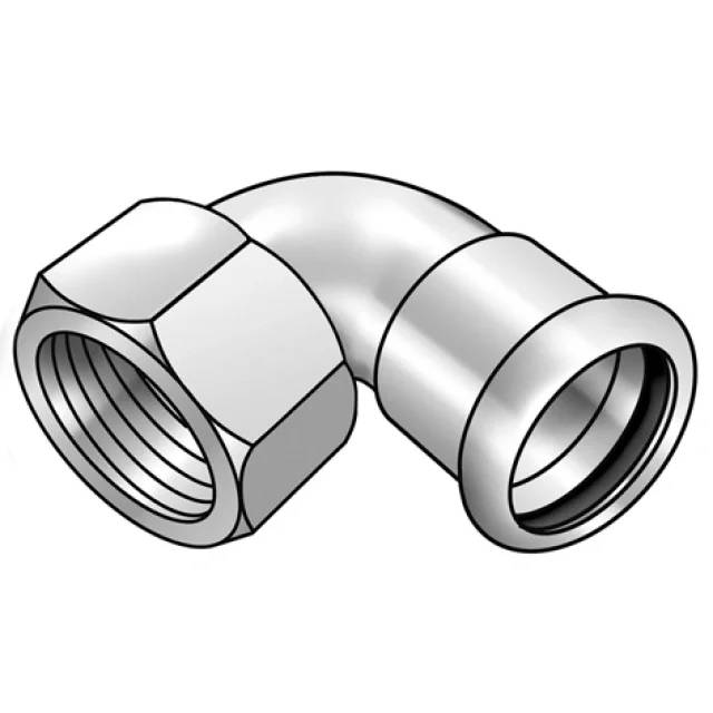 KE Kelit Industrie Edelstahl Press-Übergangswinkel, 90°, 28x1", NPI467, Innengewinde, M-Kontur, Edelstahl 1.4301, 1 Stk.