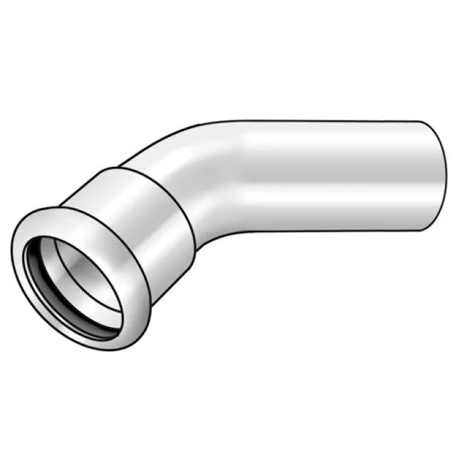 KE Kelit Industrie Edelstahl Press-Winkel, 45°, 28mm, NPI426, Pressmuffe, Zapfen, M-Kontur, Edelstahl 1.4301, 1 Stk.