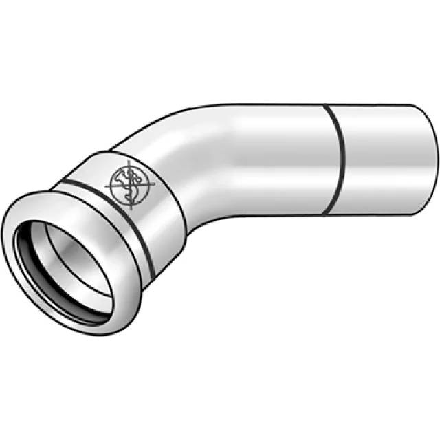 KE Kelit Industrie Edelstahl Press-Winkel, 45°, 28mm, NPI426, Pressmuffe, Zapfen, M-Kontur, Edelstahl 1.4301, 1 Stk.