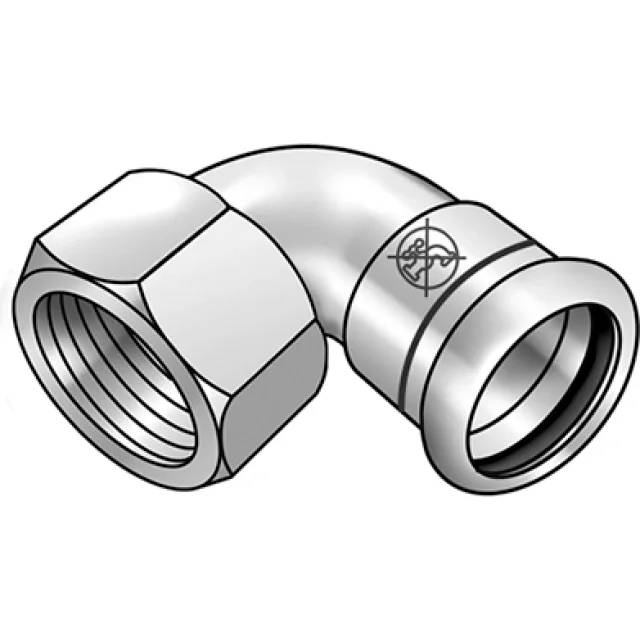 KE Kelit Industrie Edelstahl Press-Übergangswinkel, 90°, 28x1", NPI467, Innengewinde, M-Kontur, Edelstahl 1.4301, 1 Stk.
