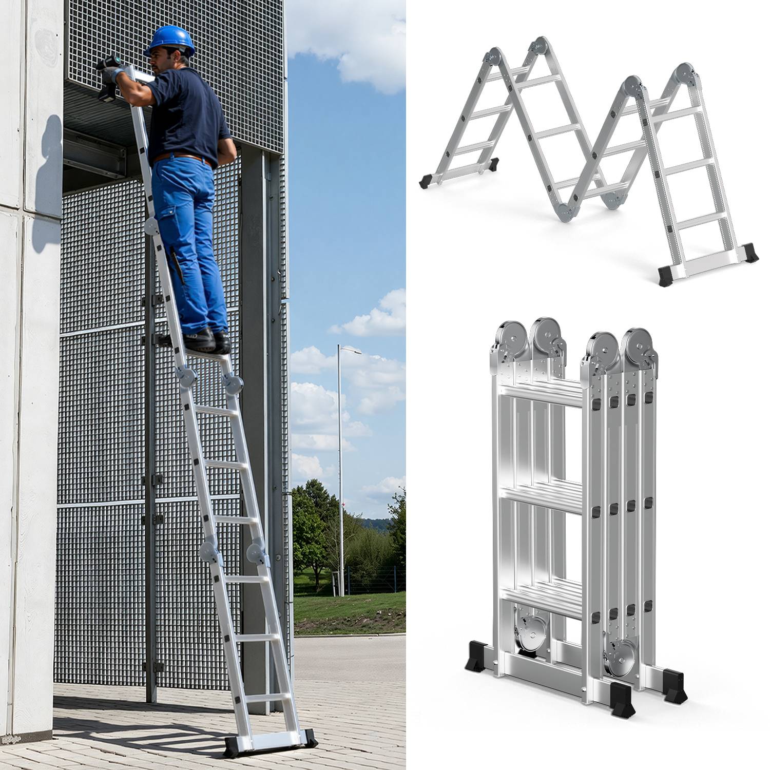 Aluminium Gelenkleiter 4x3 Stufen, Vielzweckleiter klappbar, Haushaltsleiter, Silber, 150 kg