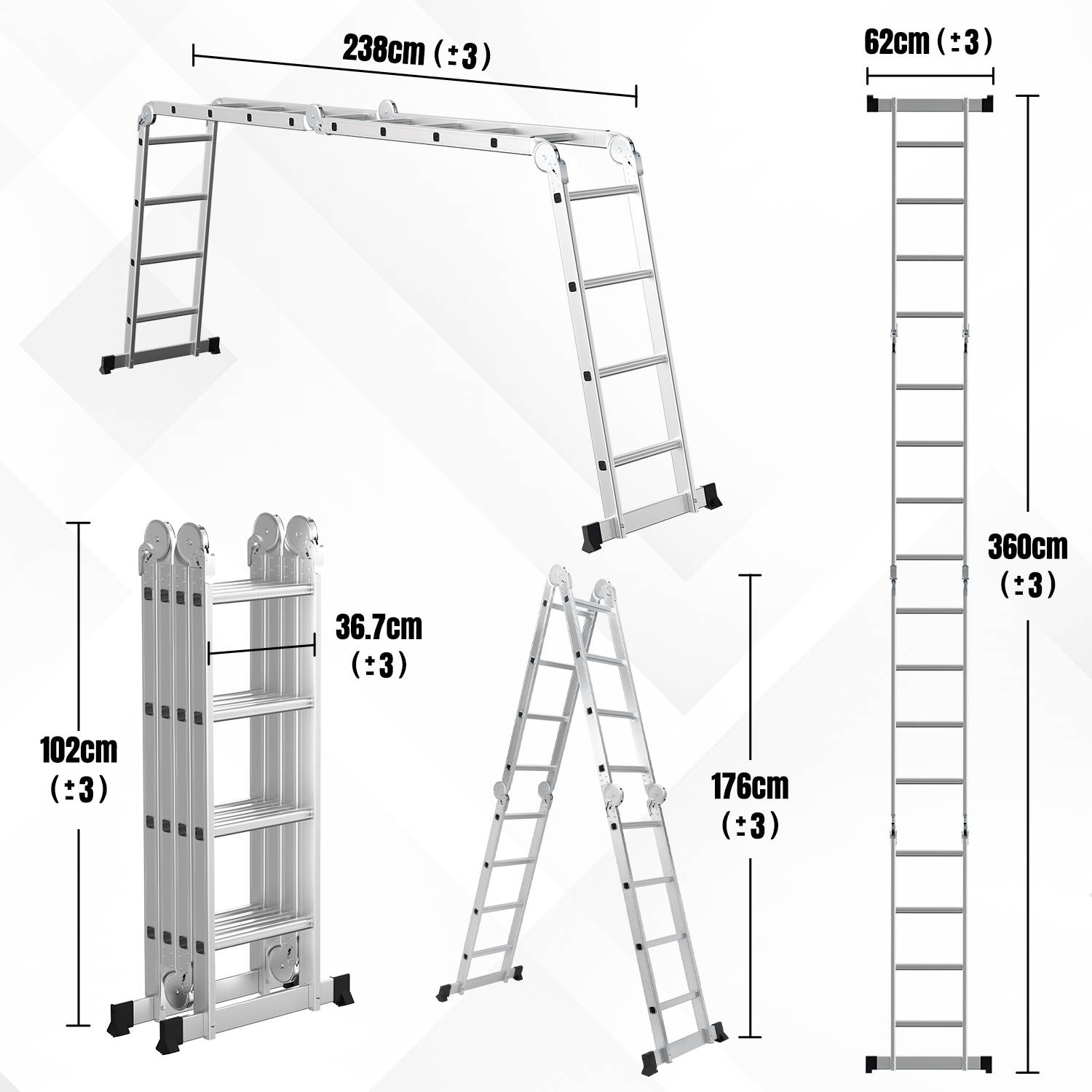Aluminium Gelenkleiter 4x4 Stufen, Vielzweckleiter klappbar, Haushaltsleiter, Silber, 150 kg