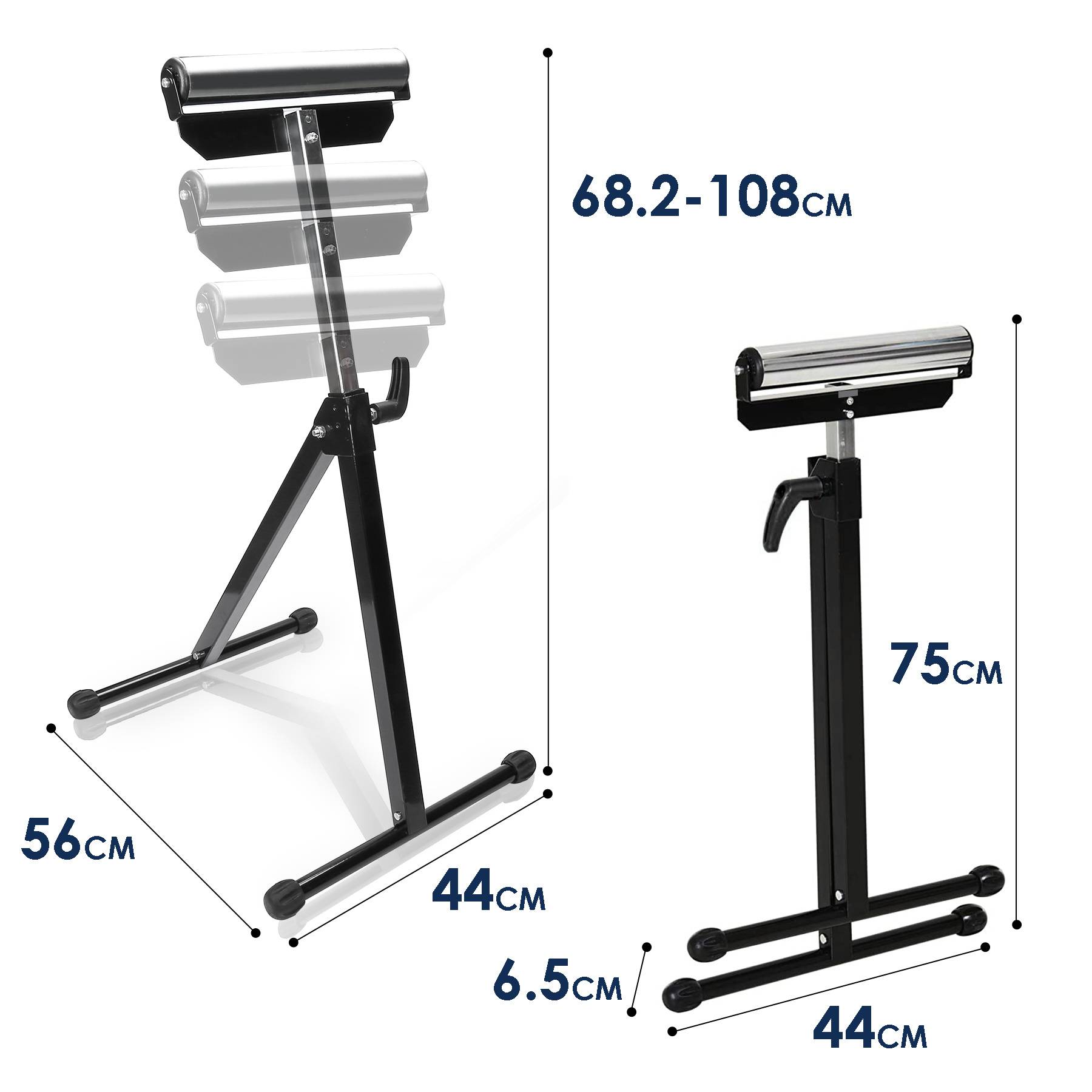 Rollenböcke x4, verstellbar 68,2-108 cm, Auflagerolle 29,5 cm, klappbare A3-Stahlständer, 60 kg/Stück