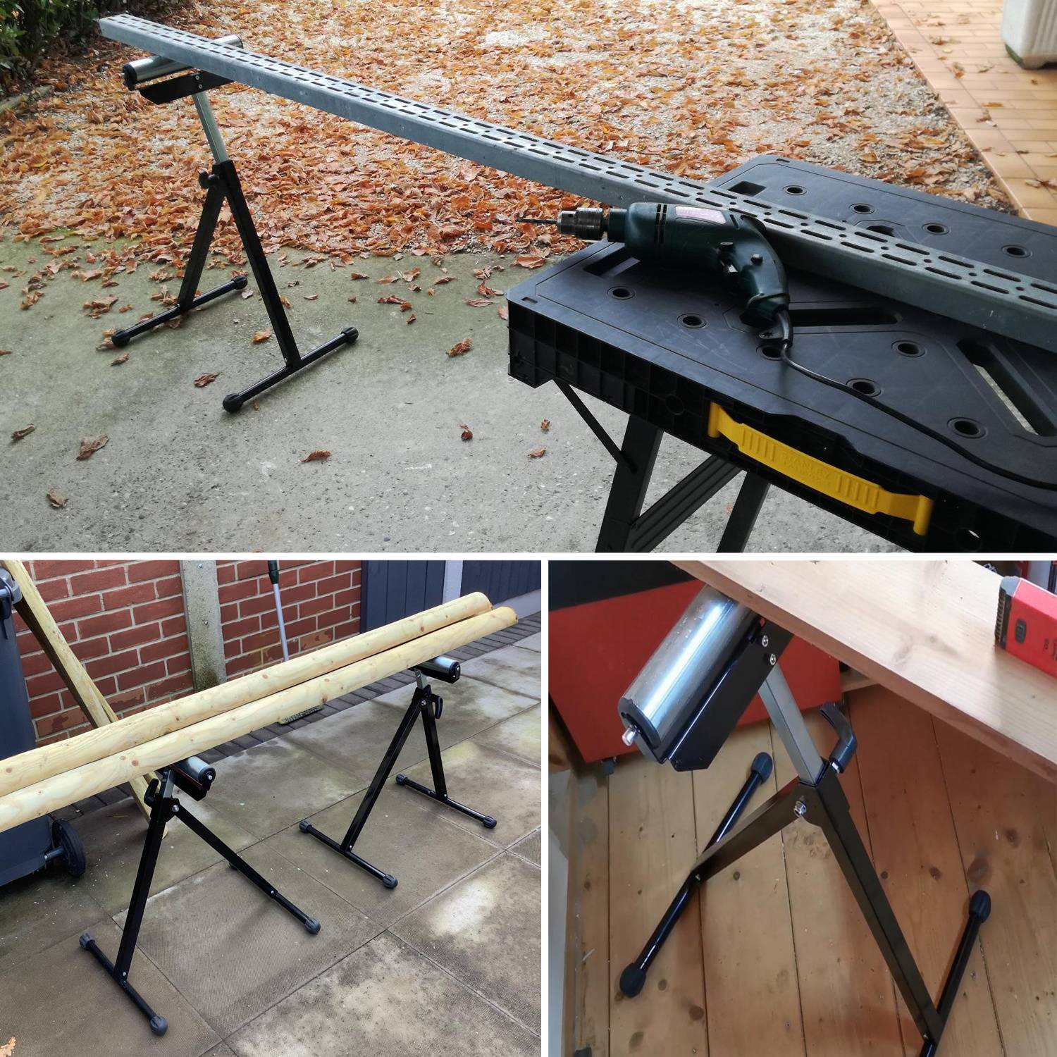 Rollenböcke x3, verstellbar 68,2-108 cm, Auflagerolle 29,5 cm, klappbare A3-Stahlständer, 60 kg/Stück
