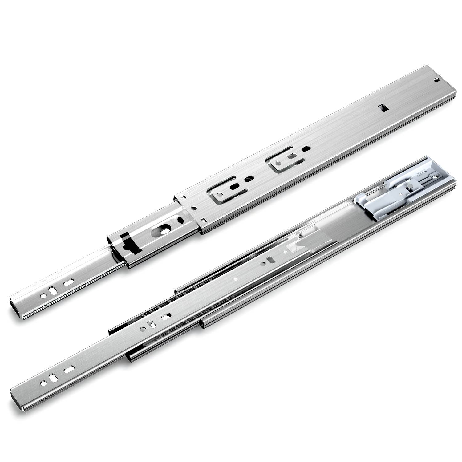 1Paar Schubladenschienen Vollauszug, robuste Teleskopschienen mit automatischem Selbsteinzug, Soft-Close, 45 kg belastbar, für Küche Bad Büro Läng