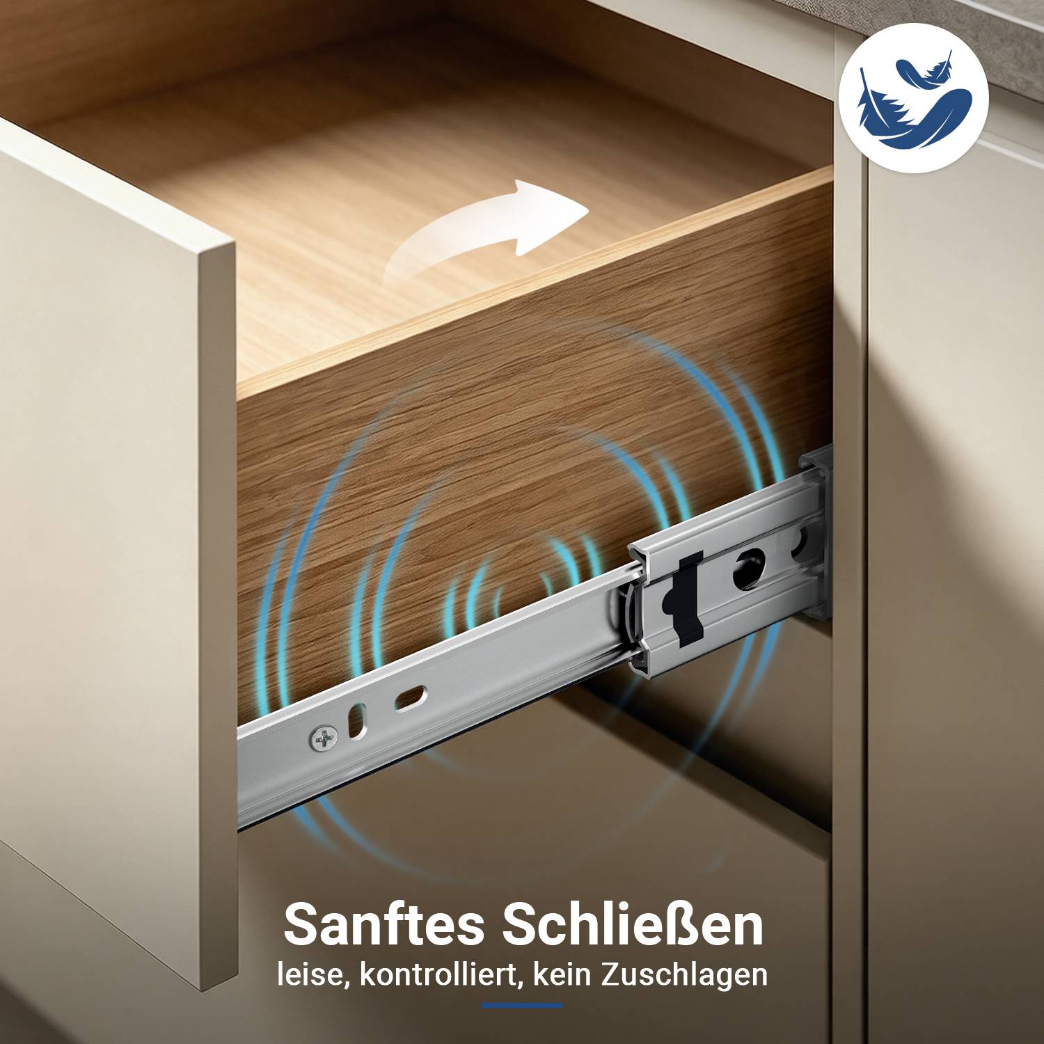 Schubladenschienen, 3-teilig Vollauszug mit Soft-Close & Selbsteinzug, 81 kg Tragkraft, kaltgewalzter Stahl Länge 250mm 5Paar