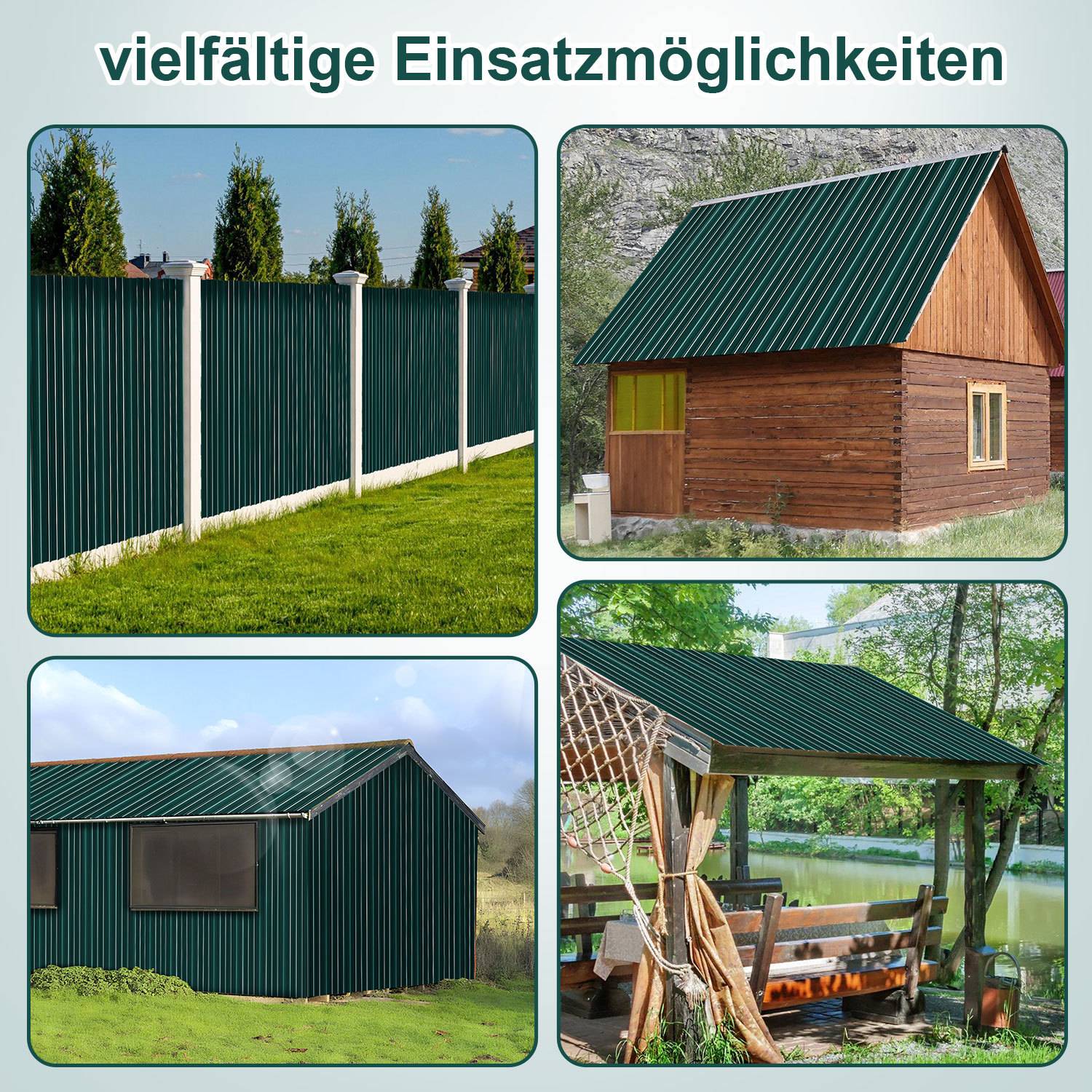 12x Profilblech Trapezblech Dachblech 129 x 46 cm, Verzinktes Stahlblech - Wellenprofil in Grün, Dachplatten für Dächer, Carports, Gartenhaus