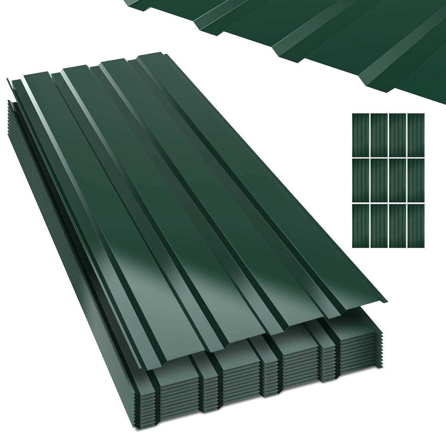 12x Profilblech Trapezblech Dachblech 115 x 45 cm, Verzinktes Stahlblech - Wellenprofil in Grün, Dachplatten für Dächer, Carports, Gartenhaus