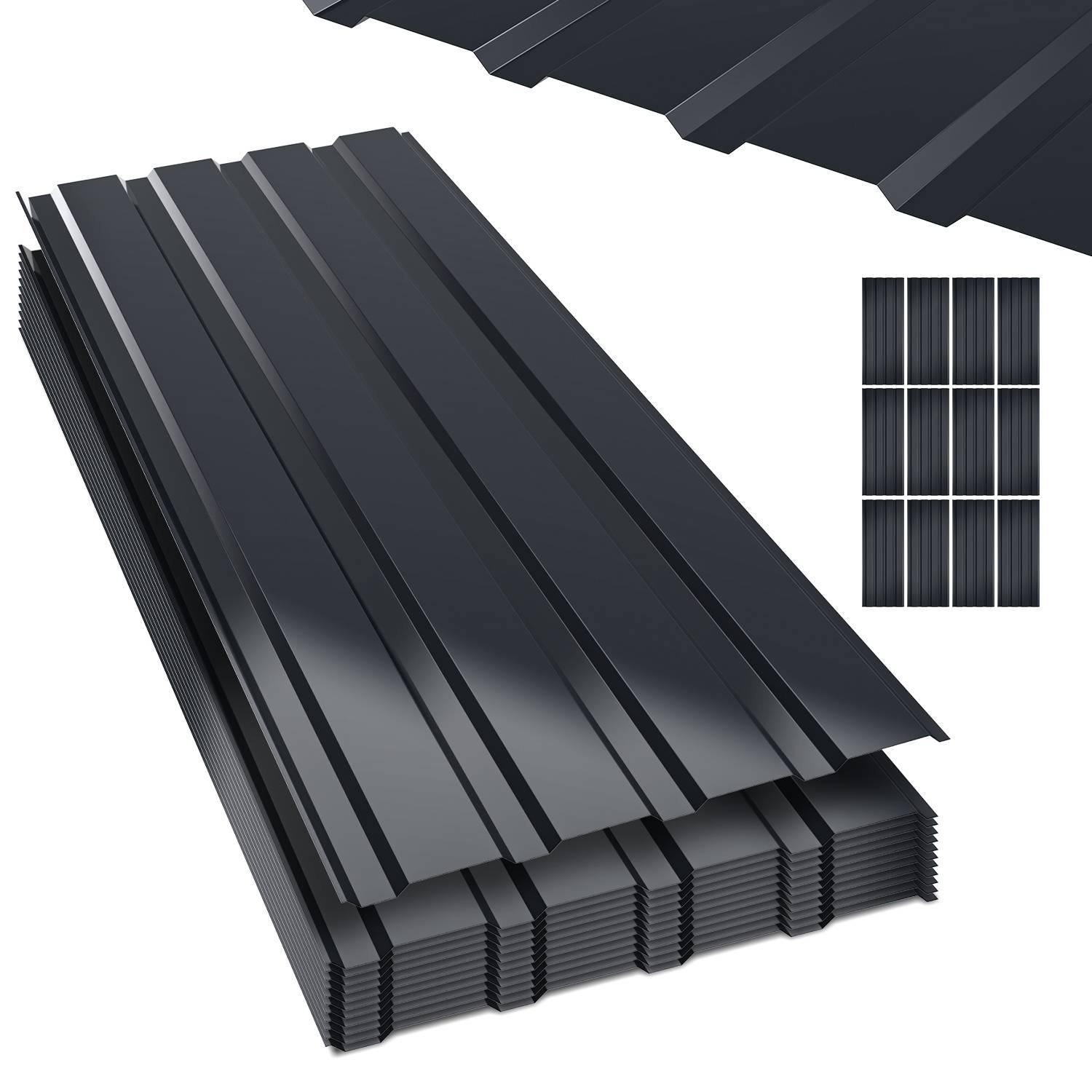 12x Profilblech Trapezblech Dachblech 115 x 45 cm, Verzinktes Stahlblech - Wellenprofil in Anthrazit, Dachplatten für Dächer, Carports, Gartenhaus