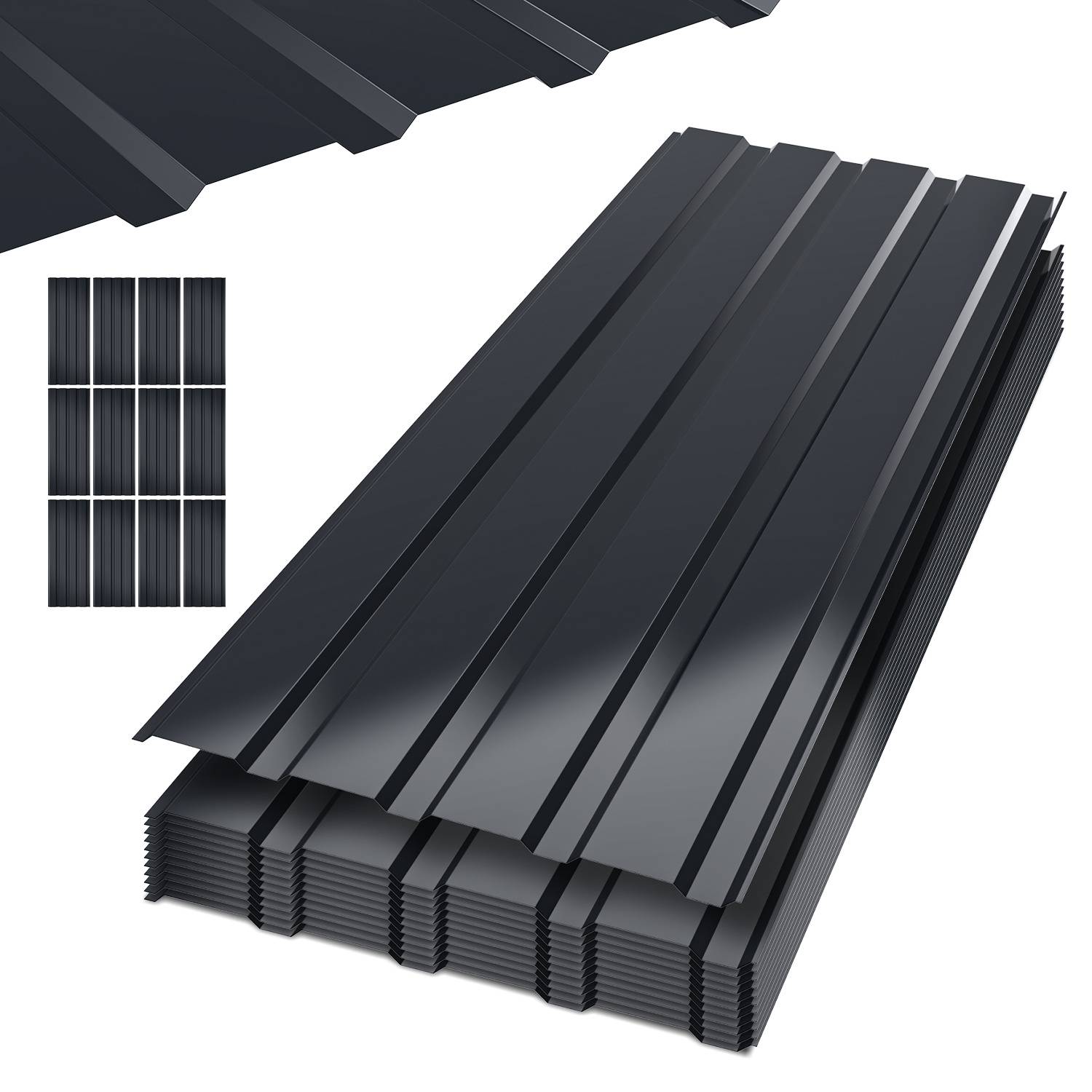 12x Profilblech Trapezblech Dachblech 115 x 45 cm, Verzinktes Stahlblech - Wellenprofil in Anthrazit, Dachplatten für Dächer, Carports, Gartenhaus