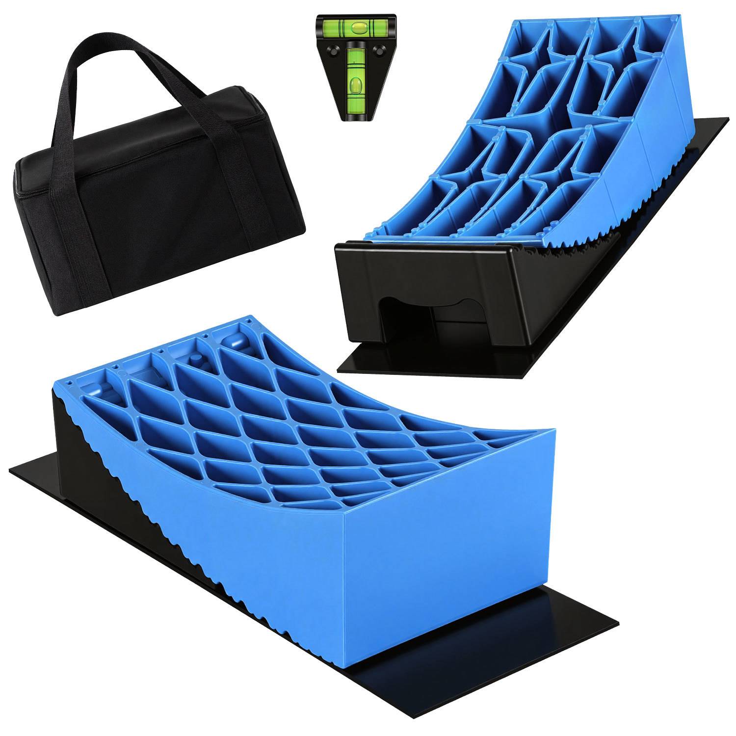 2er Set Auffahrkeile Wohnmobil Rautenprofil, HDPE Nivellierkeile für Wohnwagen Caravan PKW SUV, Camping Stufenkeile belastbar bis 13,5T