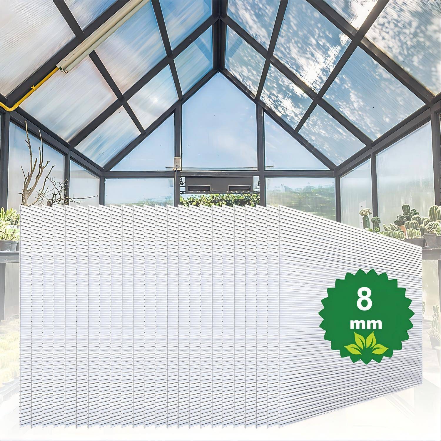 5x Polycarbonat Hohlkammerplatten 8mm Transparent UV Doppelstegplatten 3,66m²