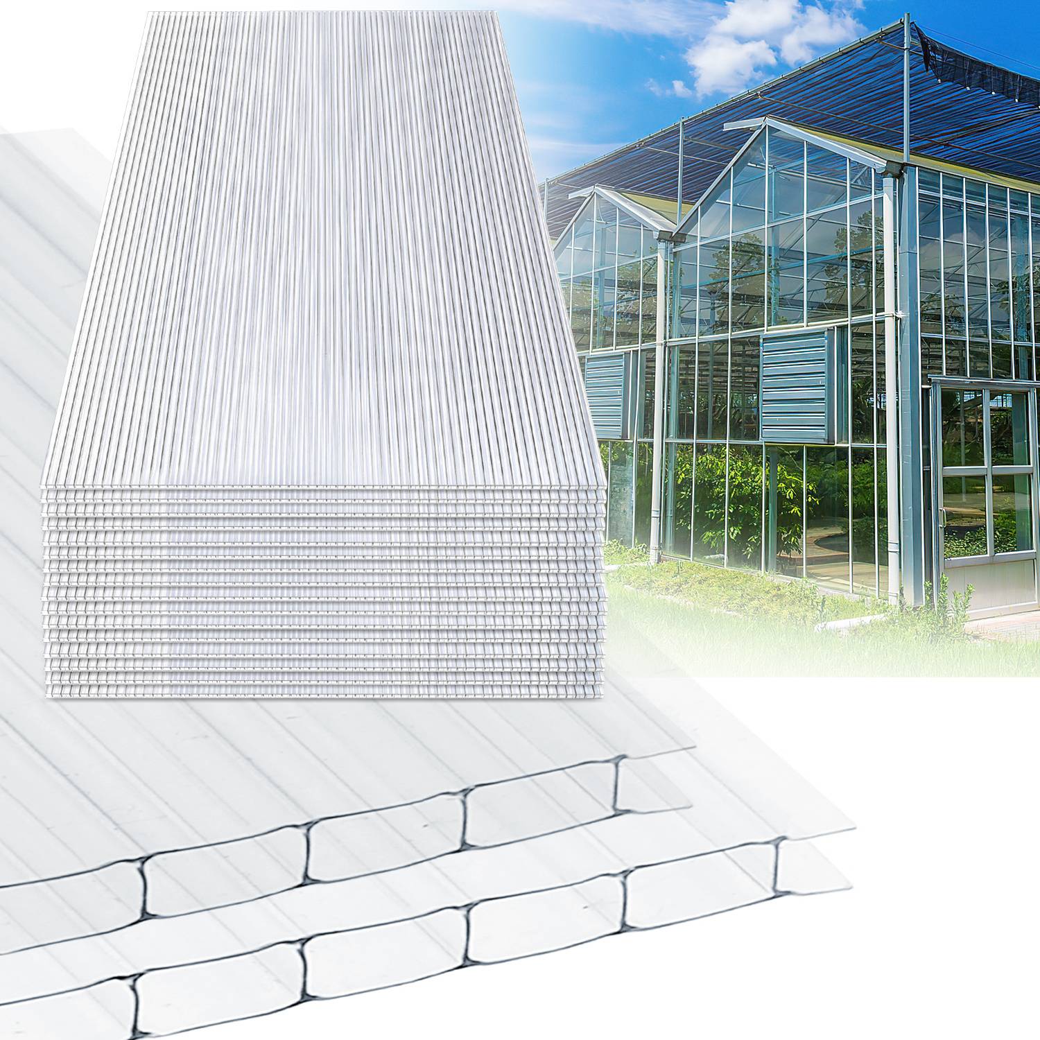 10x Polycarbonat Hohlkammerplatten 8mm Transparent UV Doppelstegplatten 7,32m²