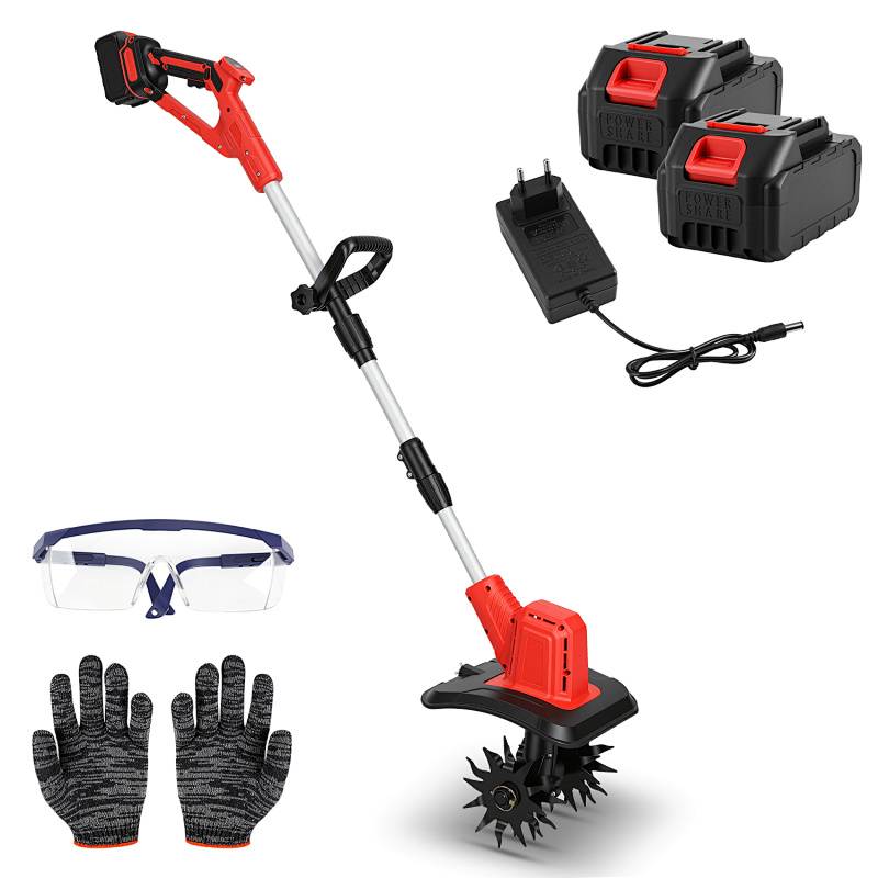 Akku-Bodenhacke Elektro Gartenfräse Kultivator für Gartenarbeit Beetpflege Bodenlockerung mit 2 Akkus Set 400W