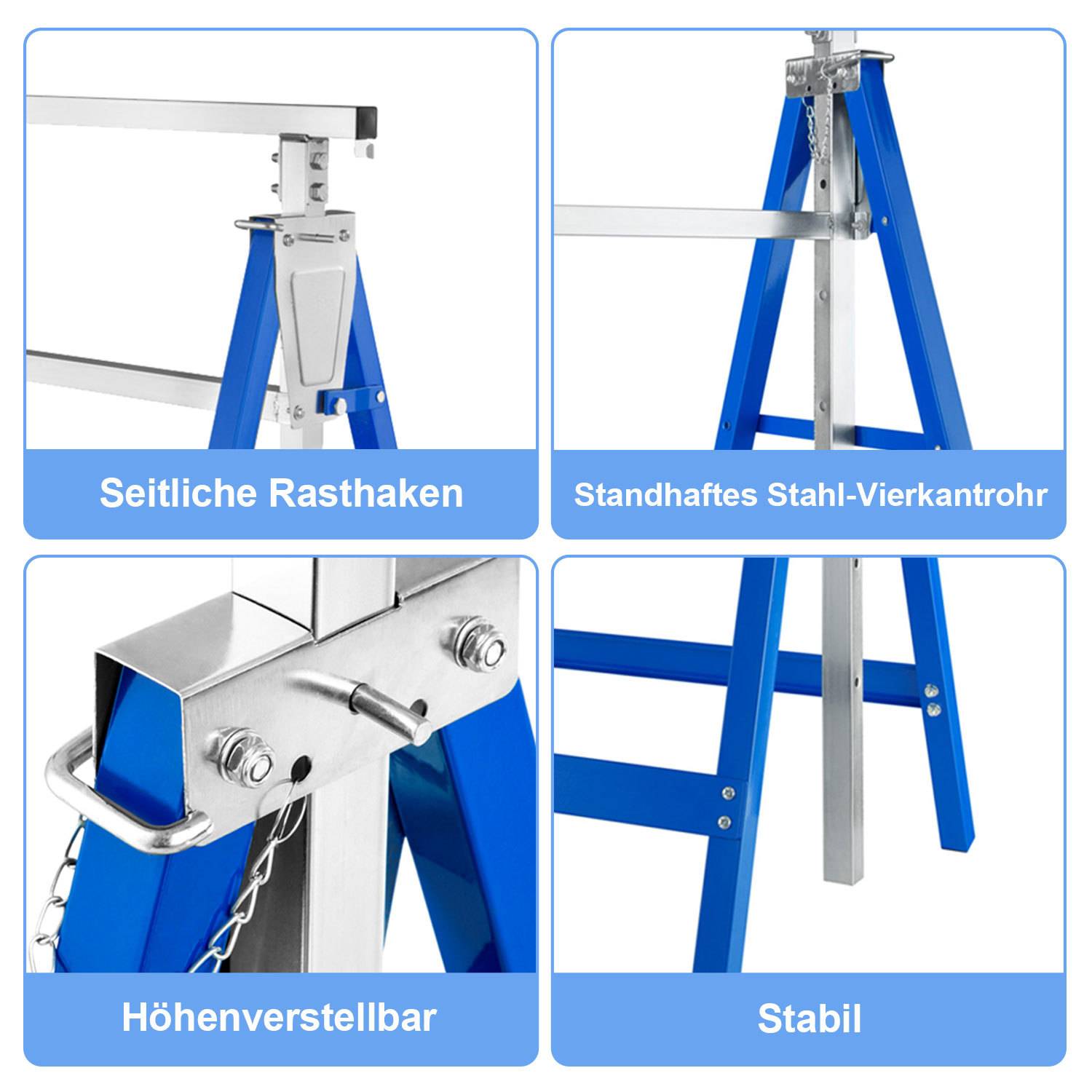 8er Set Arbeitsböcke 7-fach höhenverstellbar 80-130 cm Klappböcke aus Stahl Blau