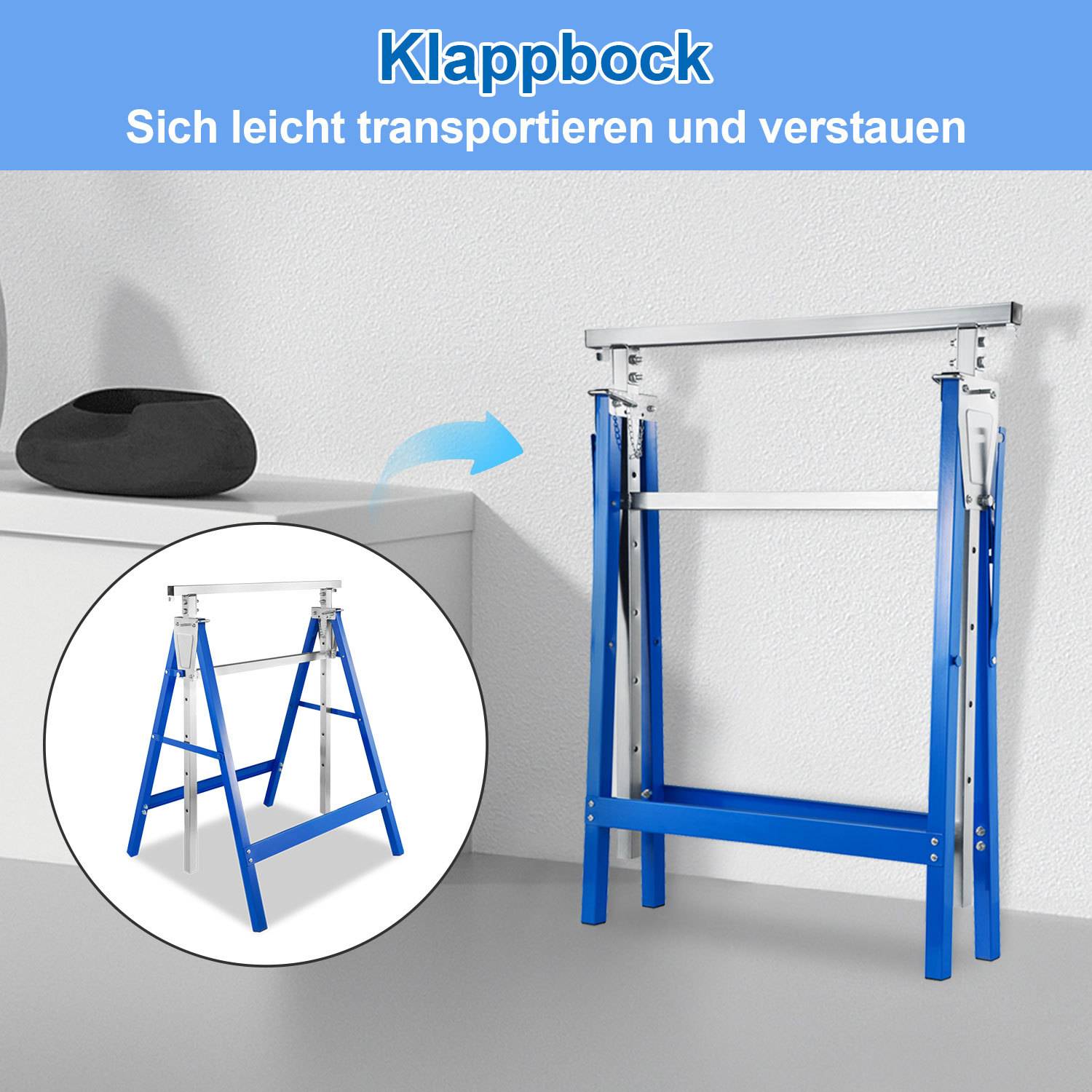 8er Set Arbeitsböcke 7-fach höhenverstellbar 80-130 cm Klappböcke aus Stahl Blau