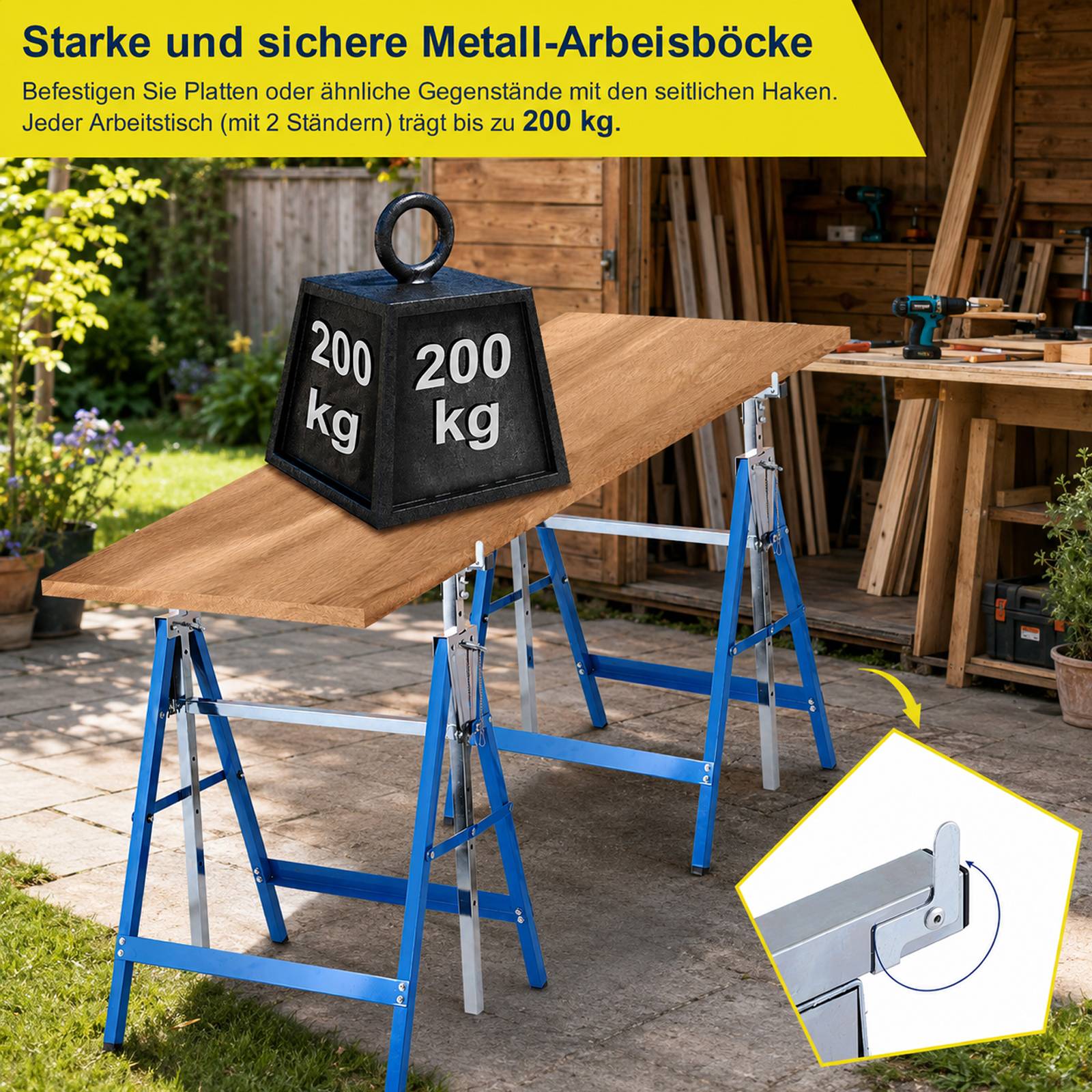 8er Set Arbeitsböcke 7-fach höhenverstellbar 80-130 cm Klappböcke aus Stahl Blau