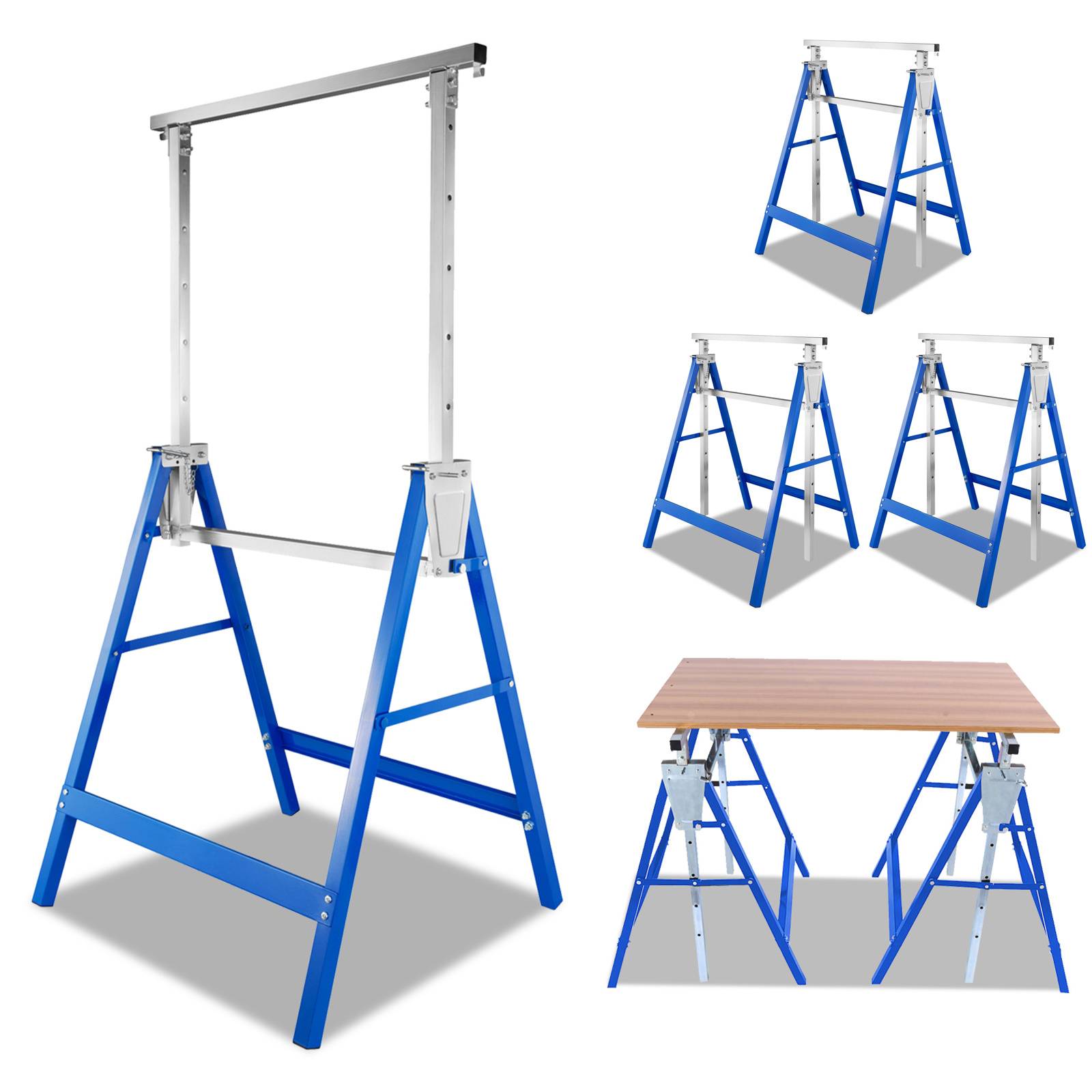 6er Set Arbeitsböcke 7-fach höhenverstellbar 80-130 cm Klappböcke aus Stahl Blau