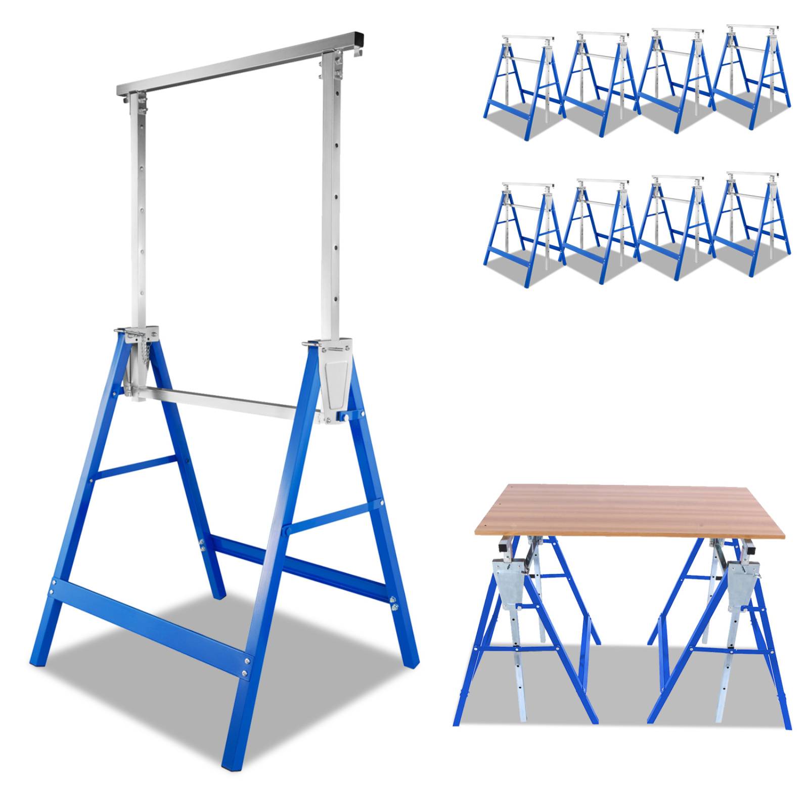 8er Set Arbeitsböcke 7-fach höhenverstellbar 80-130 cm Klappböcke aus Stahl Blau