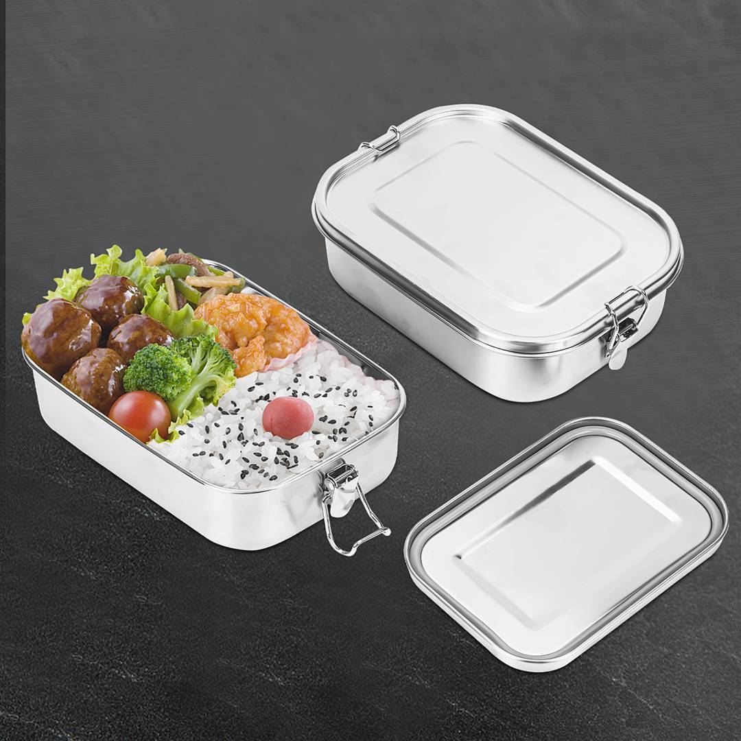 Auslaufsichere Brotdose aus Edelstahl, Lunchbox mit festem Verschluss und Fächern 800ml