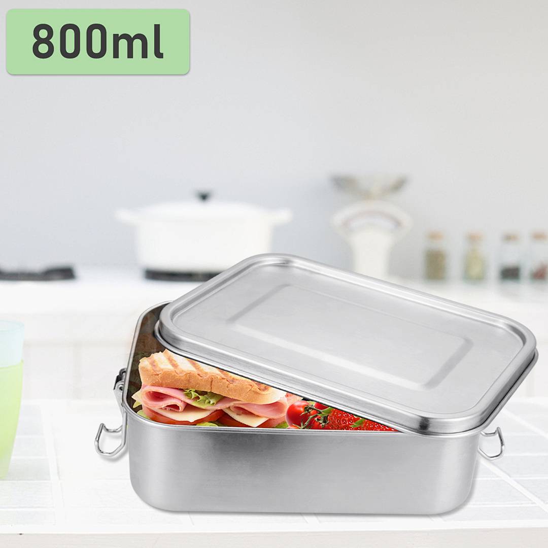 Auslaufsichere Brotdose aus Edelstahl, Lunchbox mit festem Verschluss und Fächern 800ml