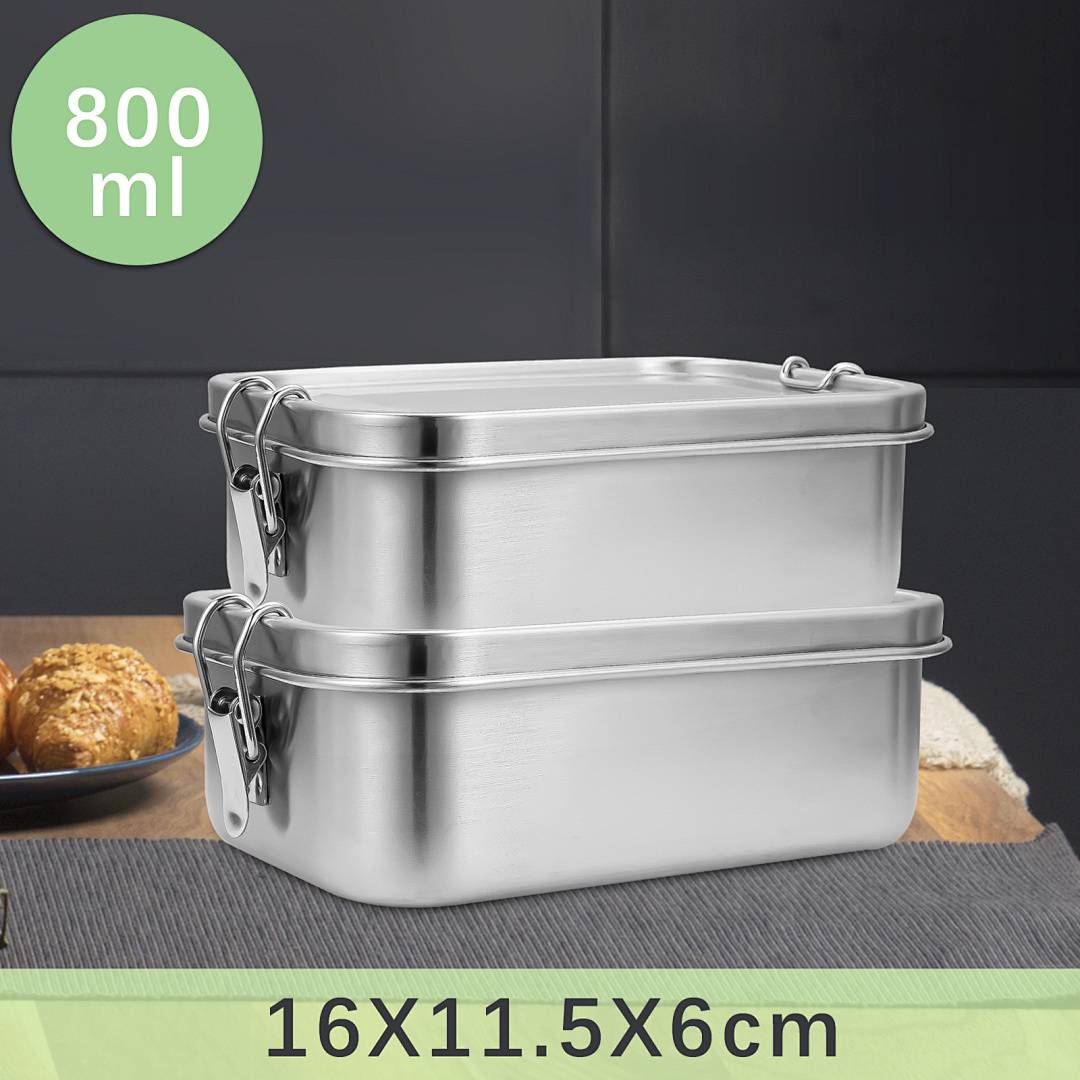 Auslaufsichere Brotdose aus Edelstahl, Lunchbox mit festem Verschluss und Fächern 800ml