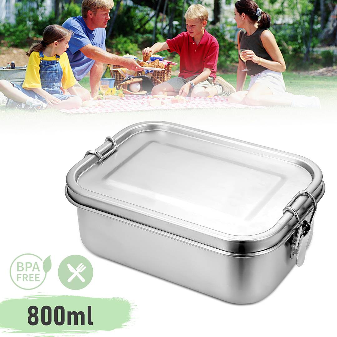 Auslaufsichere Brotdose aus Edelstahl, Lunchbox mit festem Verschluss und Fächern 800ml