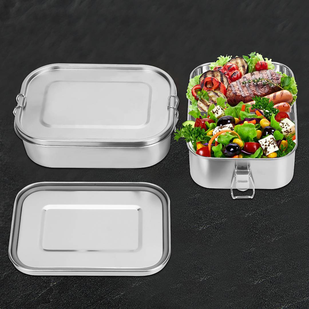 Auslaufsichere Brotdose aus Edelstahl, Lunchbox mit festem Verschluss und Fächern 1200ml