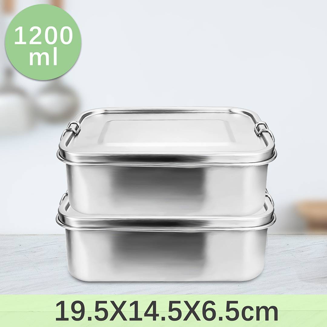 Auslaufsichere Brotdose aus Edelstahl, Lunchbox mit festem Verschluss und Fächern 1200ml