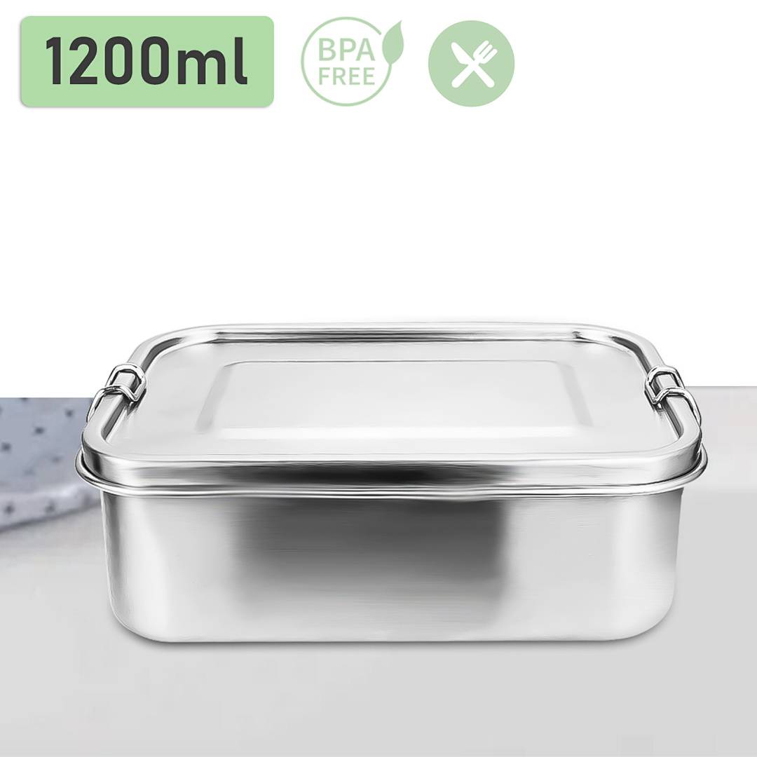 Auslaufsichere Brotdose aus Edelstahl, Lunchbox mit festem Verschluss und Fächern 1200ml