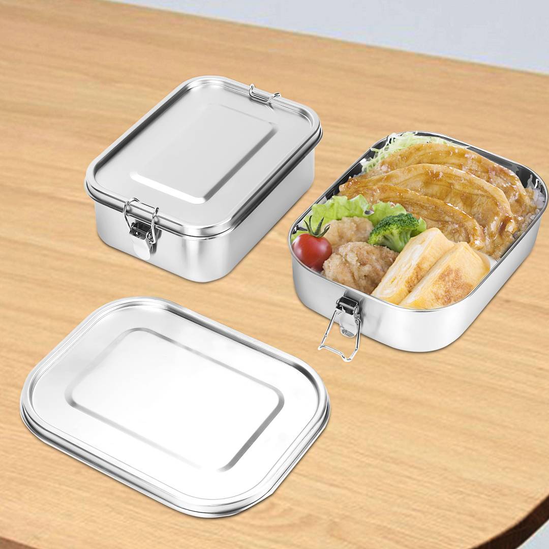 Auslaufsichere Brotdose aus Edelstahl, Lunchbox mit festem Verschluss und Fächern 1400ml