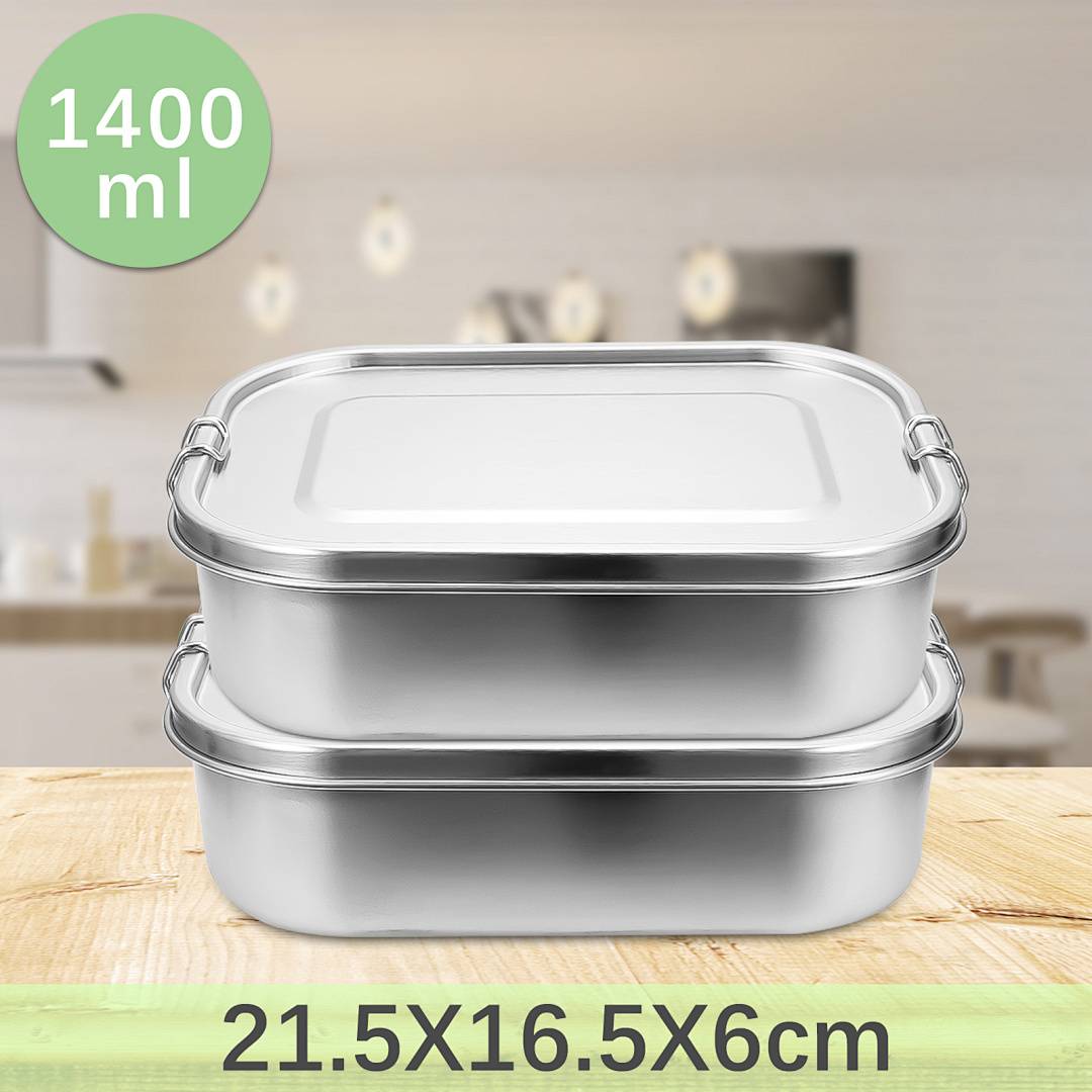 Auslaufsichere Brotdose aus Edelstahl, Lunchbox mit festem Verschluss und Fächern 1400ml