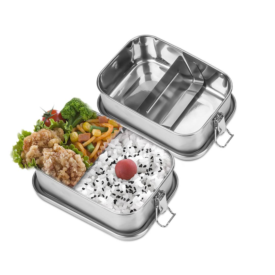Auslaufsichere Brotdose aus Edelstahl, Lunchbox mit festem Verschluss und Fächern 1200ml+1400ml