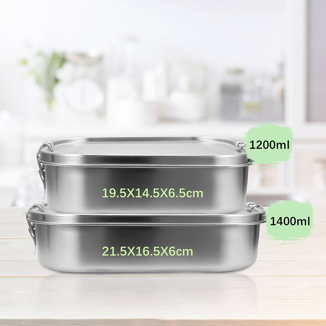 Auslaufsichere Brotdose aus Edelstahl, Lunchbox mit festem Verschluss und Fächern 1200ml+1400ml