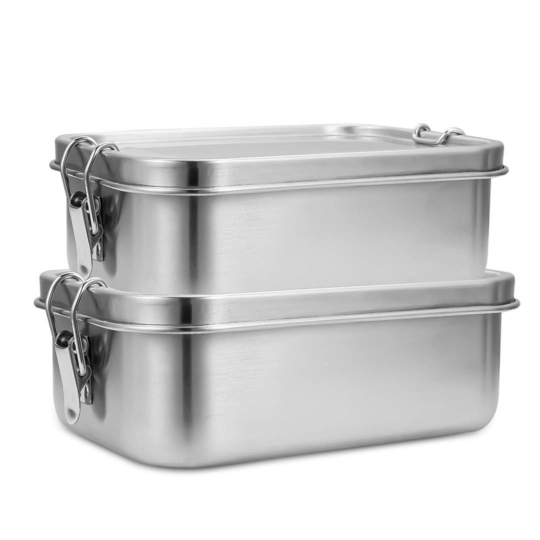 Auslaufsichere Brotdose aus Edelstahl, Lunchbox mit festem Verschluss und Fächern 1200ml+1400ml