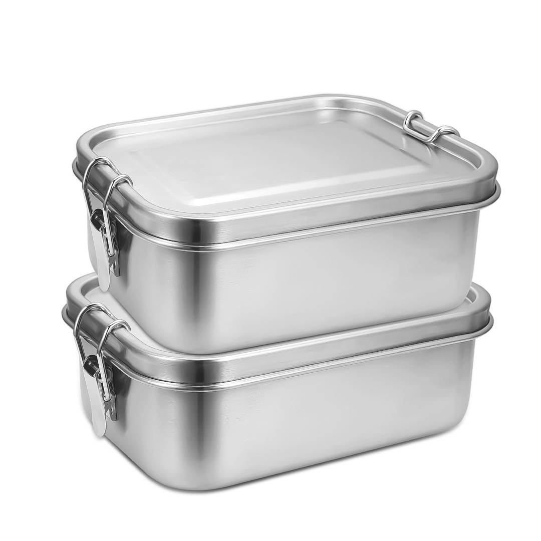 Auslaufsichere Brotdose aus Edelstahl, Lunchbox mit festem Verschluss und Fächern 1200ml+1400ml