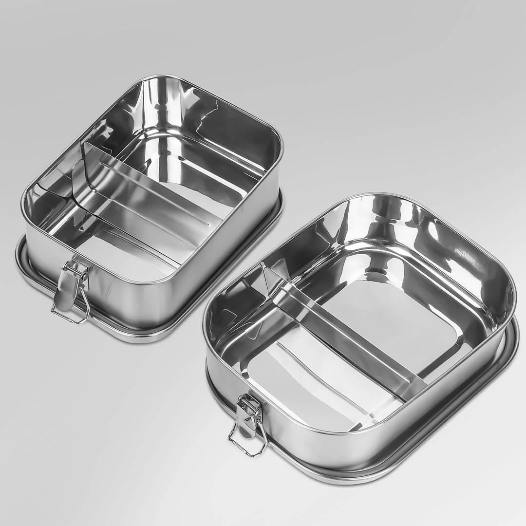Auslaufsichere Brotdose aus Edelstahl, Lunchbox mit festem Verschluss und Fächern 800ml+1200ml+1400ml