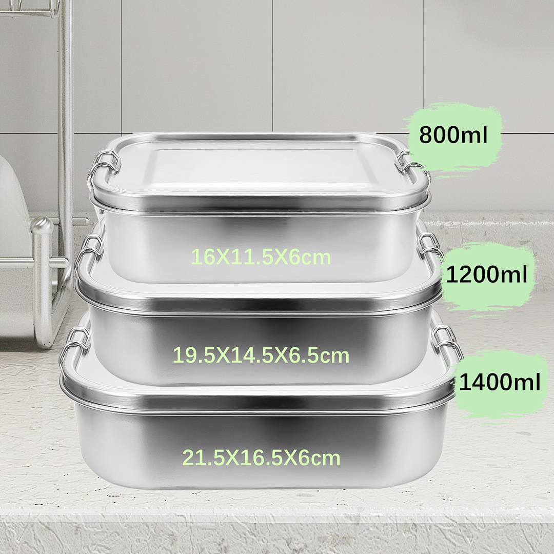 Auslaufsichere Brotdose aus Edelstahl, Lunchbox mit festem Verschluss und Fächern 800ml+1200ml+1400ml