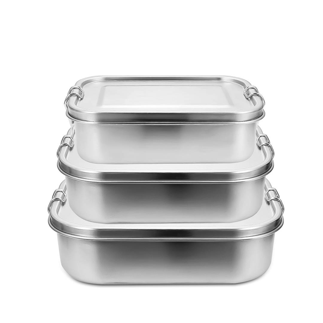 Auslaufsichere Brotdose aus Edelstahl, Lunchbox mit festem Verschluss und Fächern 800ml+1200ml+1400ml