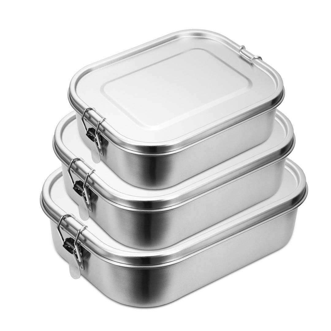Auslaufsichere Brotdose aus Edelstahl, Lunchbox mit festem Verschluss und Fächern 800ml+1200ml+1400ml