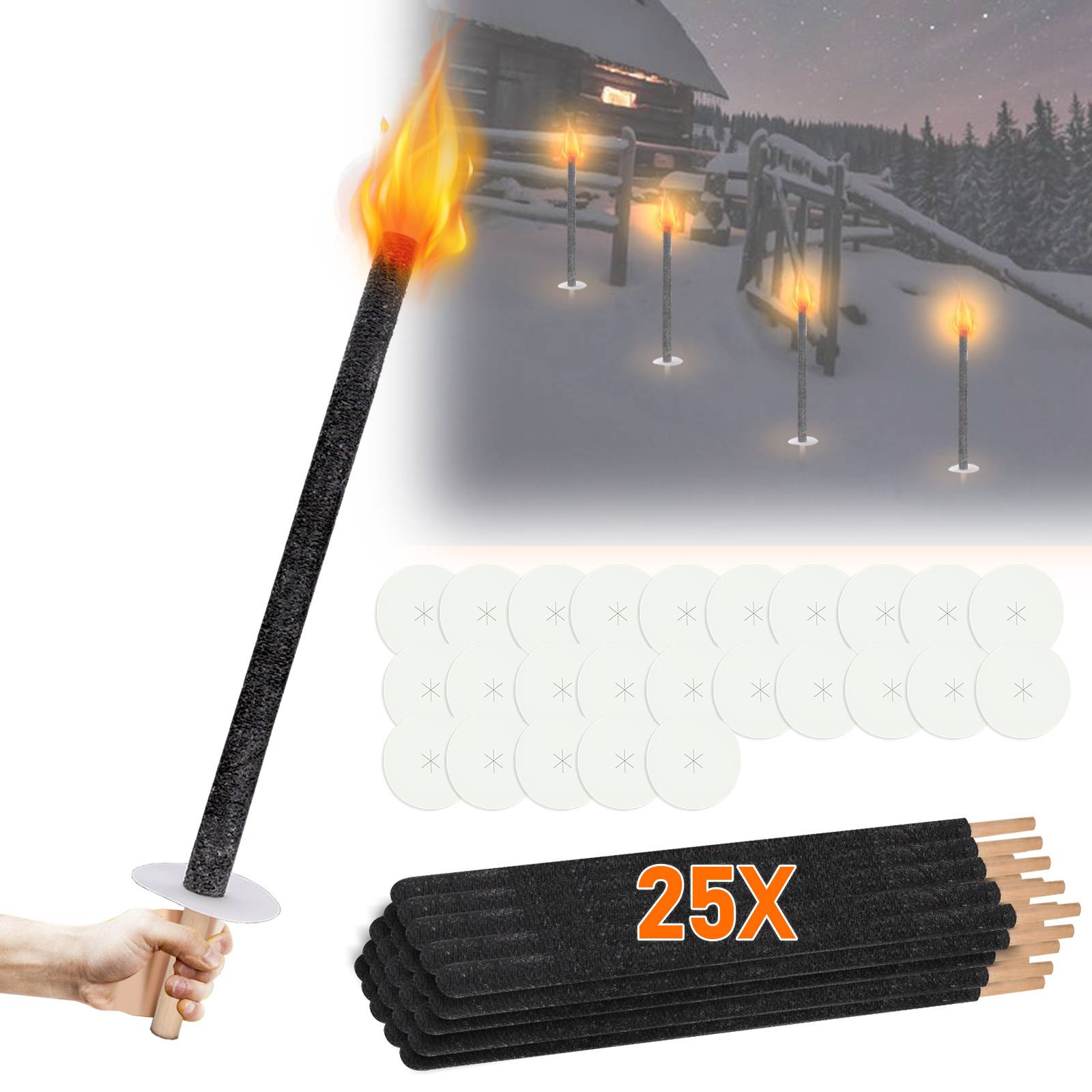 25x Wachsfackeln 72 cm Gartenfackeln mit Tropfschutz Holzgriff, Outdoor Fackeln für Party, Camping, Nachtwanderung