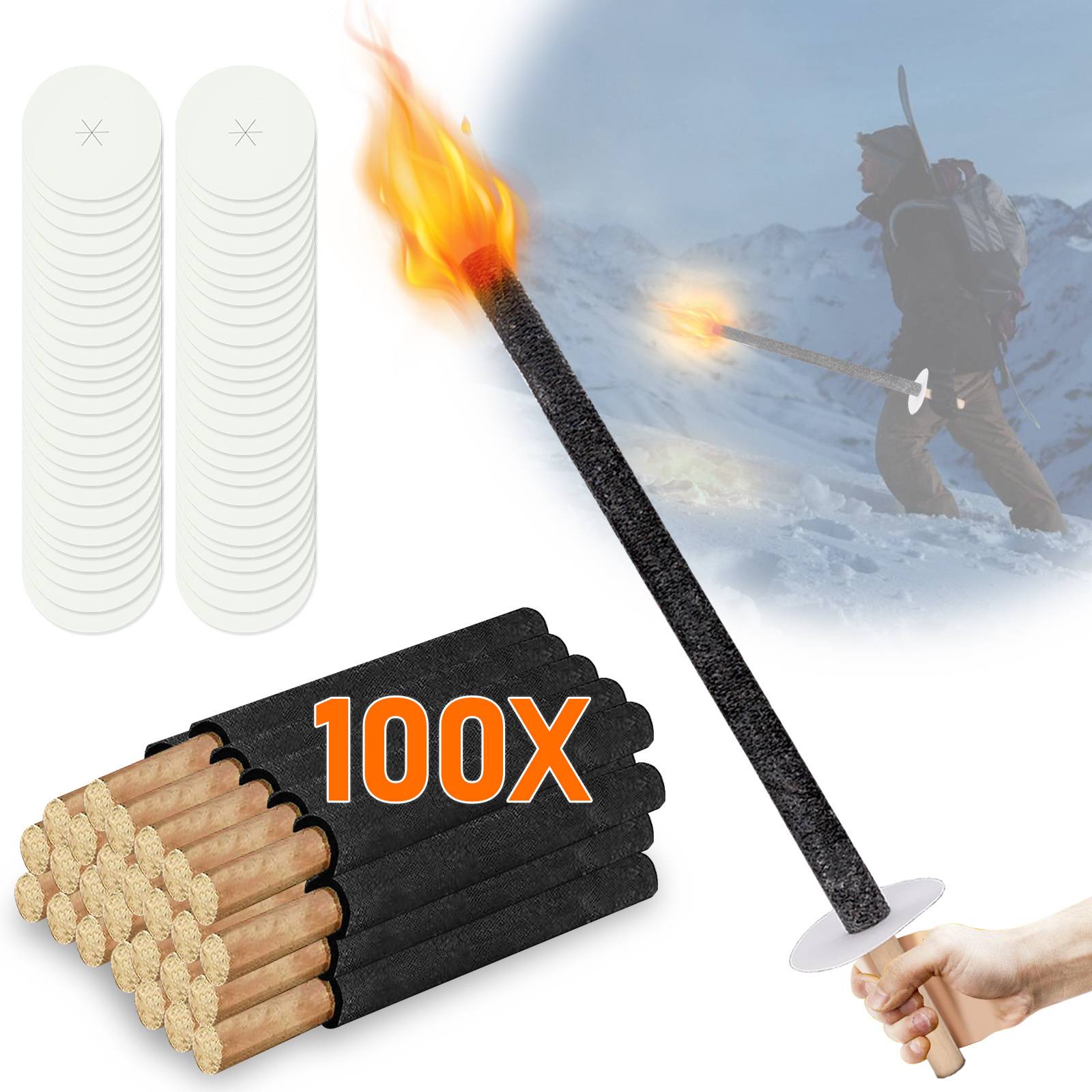 100x Wachsfackeln 72 cm Gartenfackeln mit Tropfschutz Holzgriff, Outdoor Fackeln für Party, Camping, Nachtwanderung