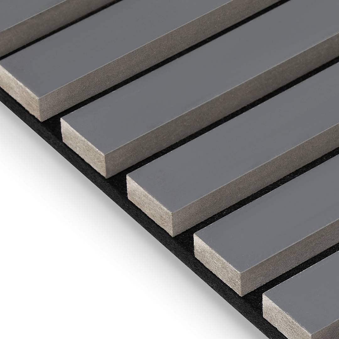 2x Akustikpaneel Holz 120x60 cm Wandpaneele MDF-Lamellen auf PET-Filz, Lamellenwand Schallschutz Raumakustik Grau