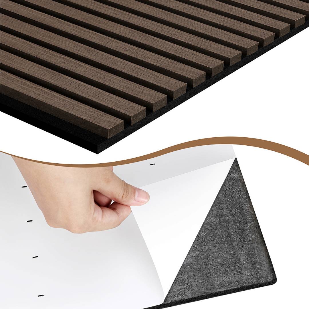 2x Akustikpaneel selbstklebend 120x60 cm Wandpaneel MDF/PET-Filz, Lamellenwand Schallschutz ohne Bohren Schwarznuss