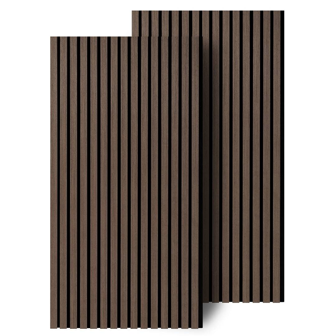 2x Akustikpaneel selbstklebend 120x60 cm Wandpaneel MDF/PET-Filz, Lamellenwand Schallschutz ohne Bohren Schwarznuss