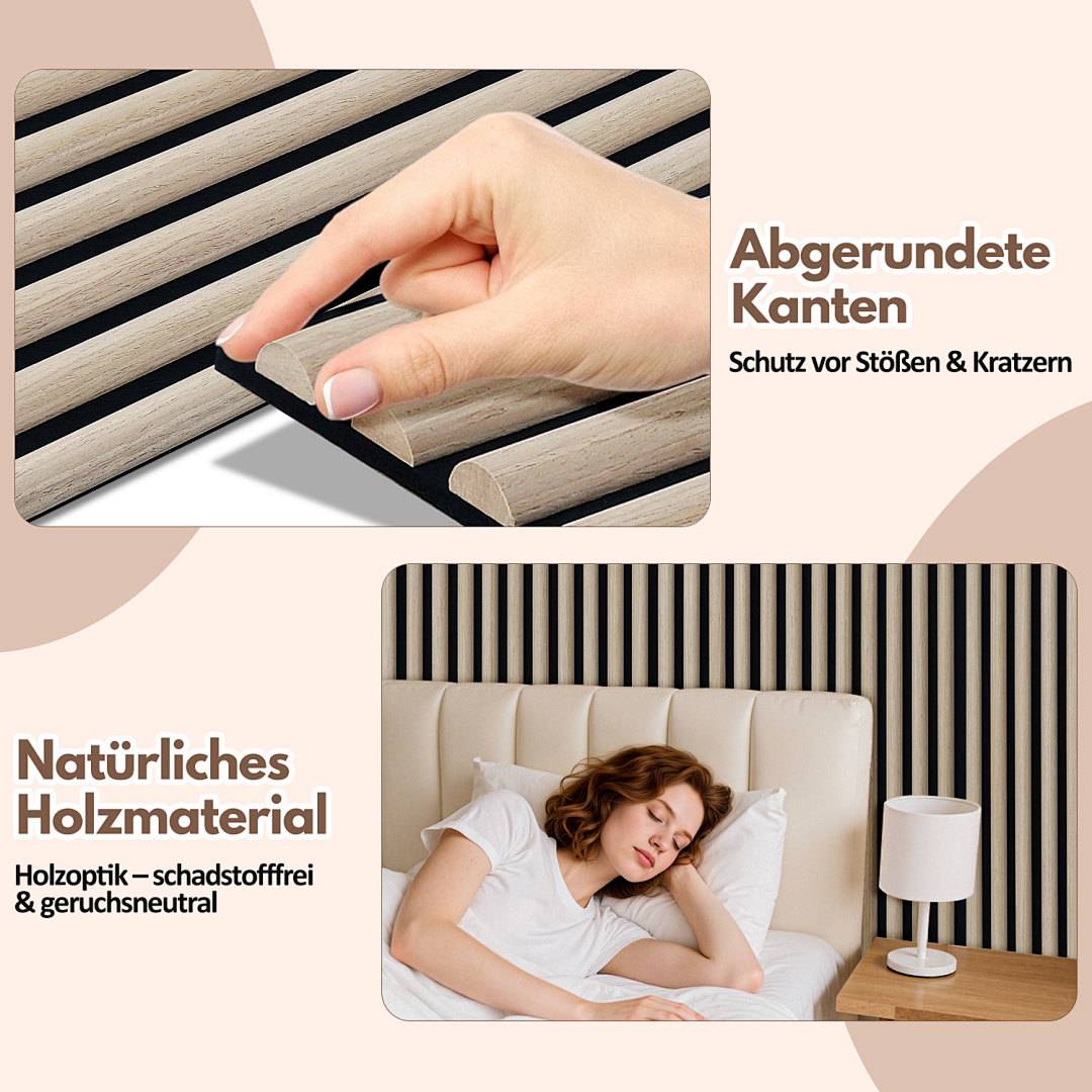 4x 3D Akustikpaneel Halbrund 120x60 cm Wandpaneel MDF/PET-Filz, Lamellenwand Schallschutz Raumakustik Weißeiche